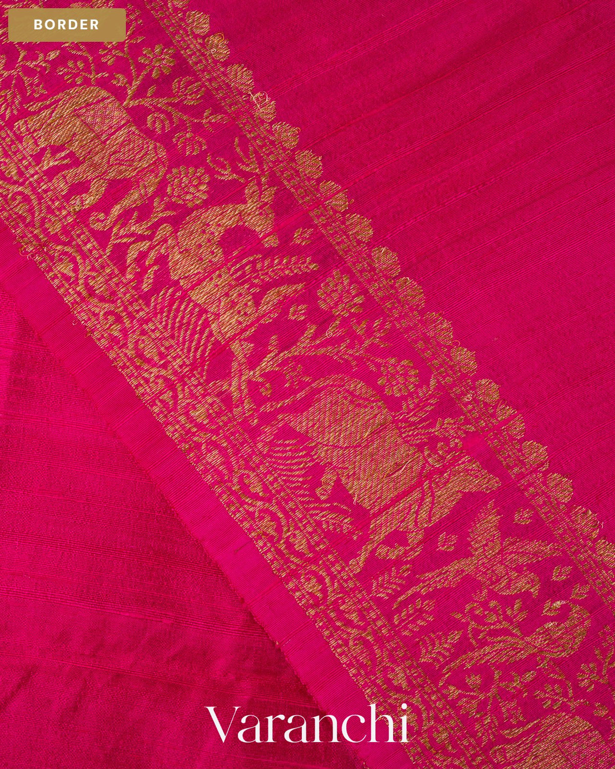 Rani Pink and Chilli Red Ombre-Dyed Pure Raw Silk Handloom Saree — Border