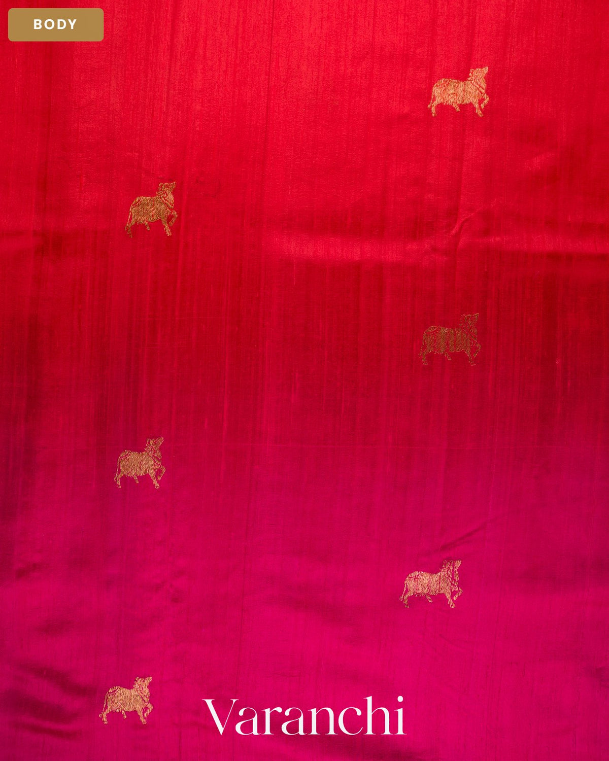 Rani Pink and Chilli Red Ombre-Dyed Pure Raw Silk Handloom Saree — Body