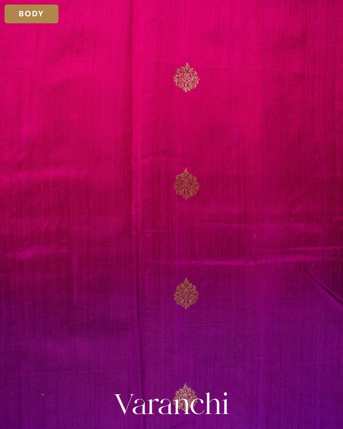 Violet and Rani Pink Ombre-Dyed Pure Raw Silk Handloom Saree — Body