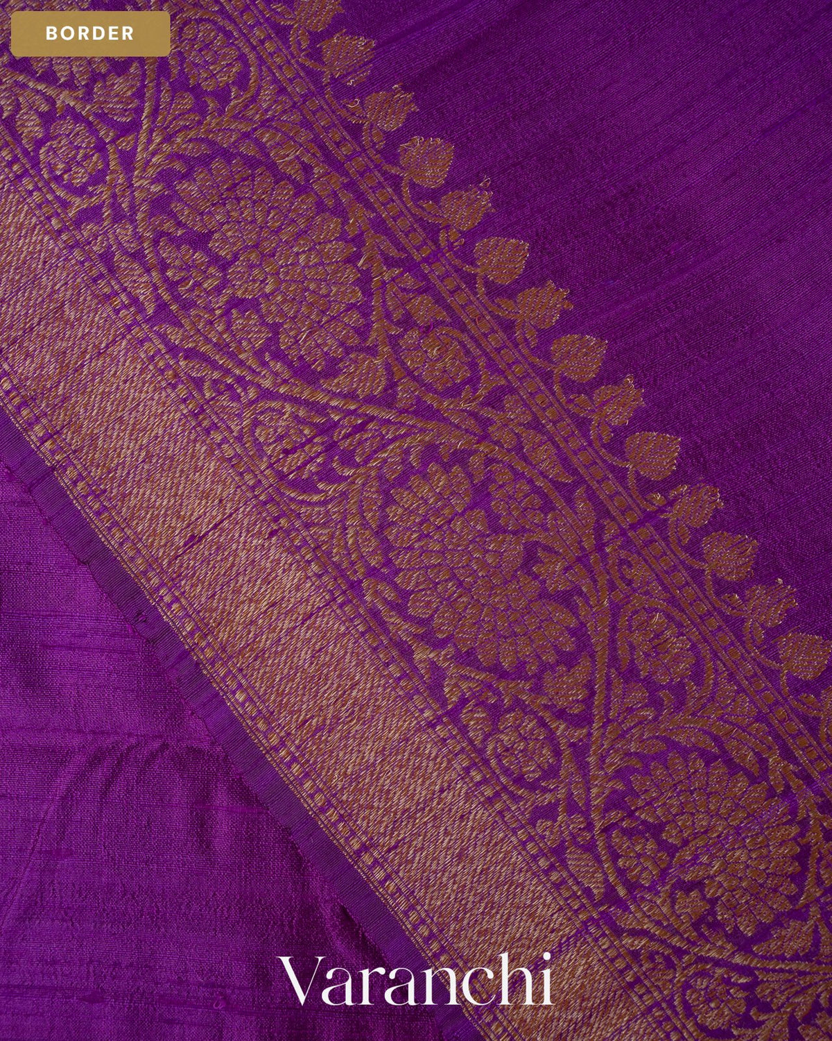 Violet and Rani Pink Ombre-Dyed Pure Raw Silk Handloom Saree — Border