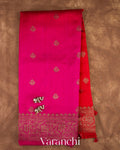 Rani Pink and Chilli Red Ombre-Dyed Pure Raw Silk Handloom Saree — Full Saree