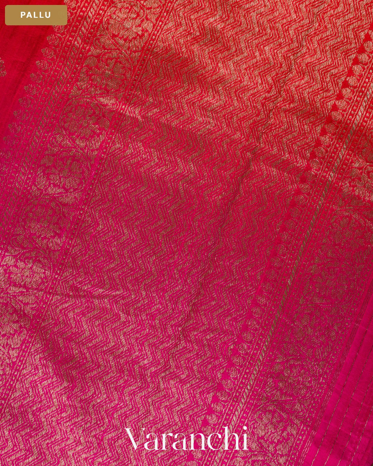 Rani Pink and Chilli Red Ombre-Dyed Pure Raw Silk Handloom Saree — Pallu