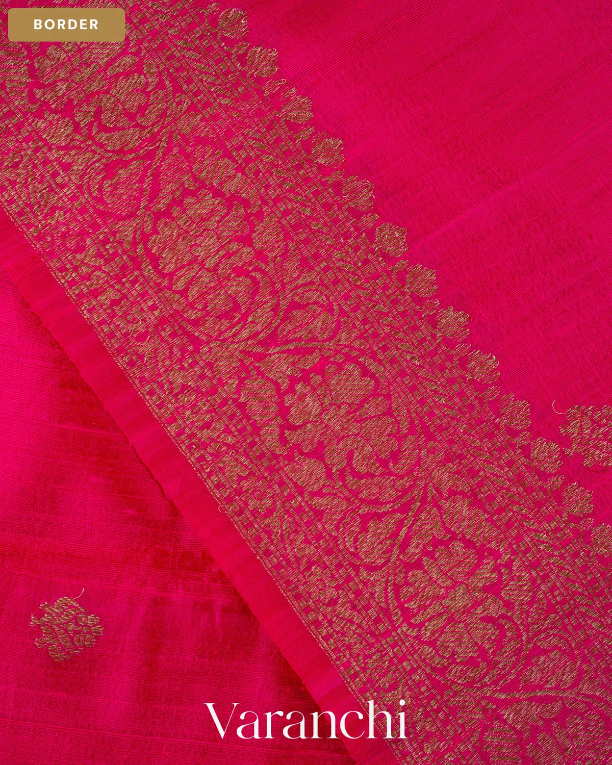 Rani Pink and Chilli Red Ombre-Dyed Pure Raw Silk Handloom Saree — Border