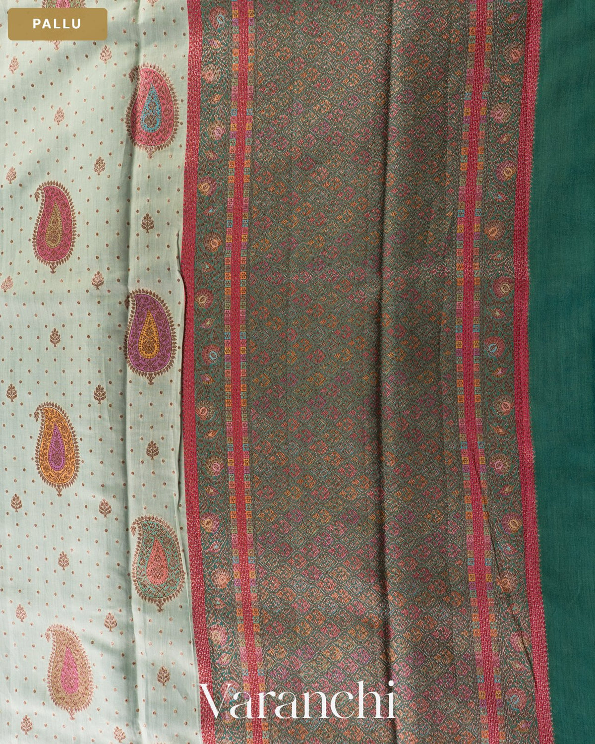 Light Powder Blue Pure Chiniya Silk Saree — Pallu