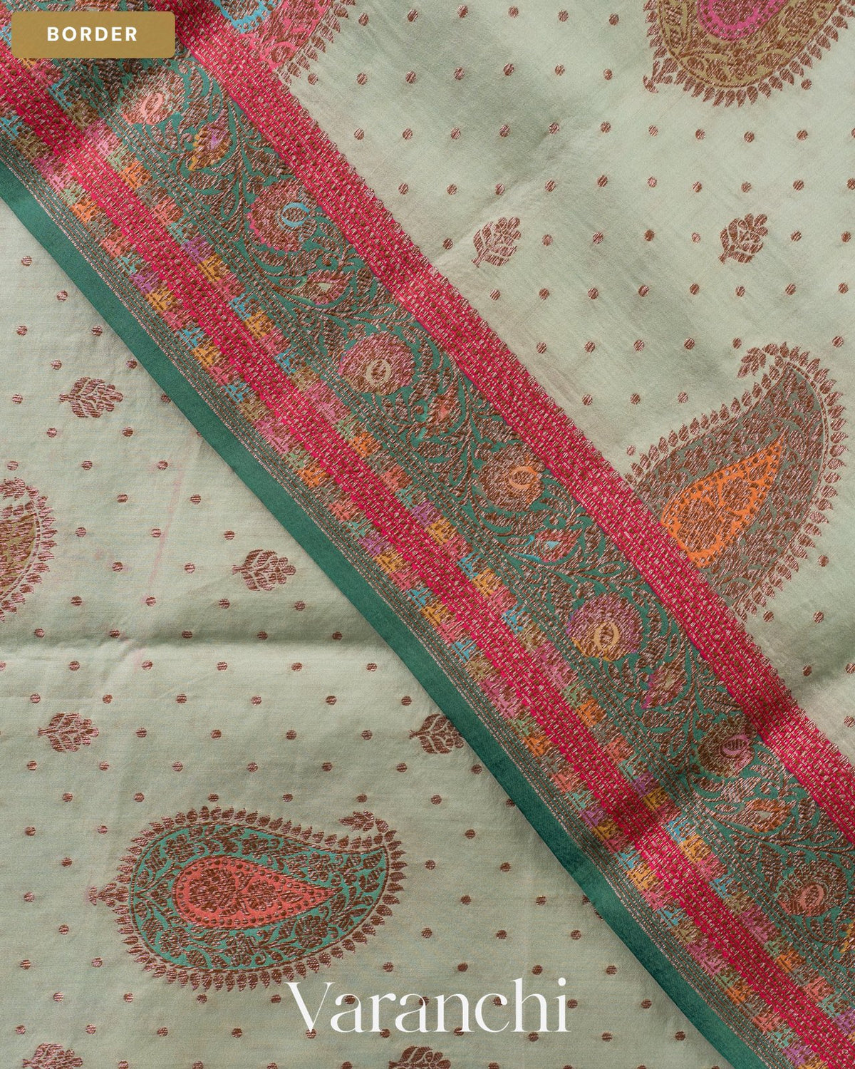 Light Powder Blue Pure Chiniya Silk Saree — Border