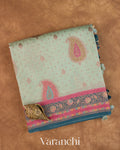 Light Powder Blue Pure Chiniya Silk Saree — Folded