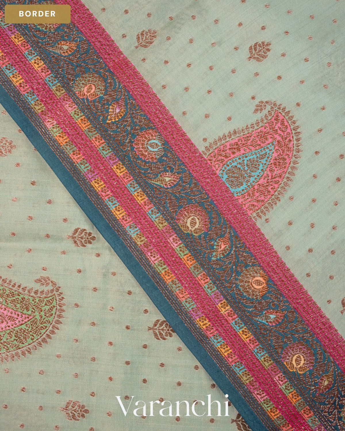 Light Powder Blue Pure Chiniya Silk Saree — Border