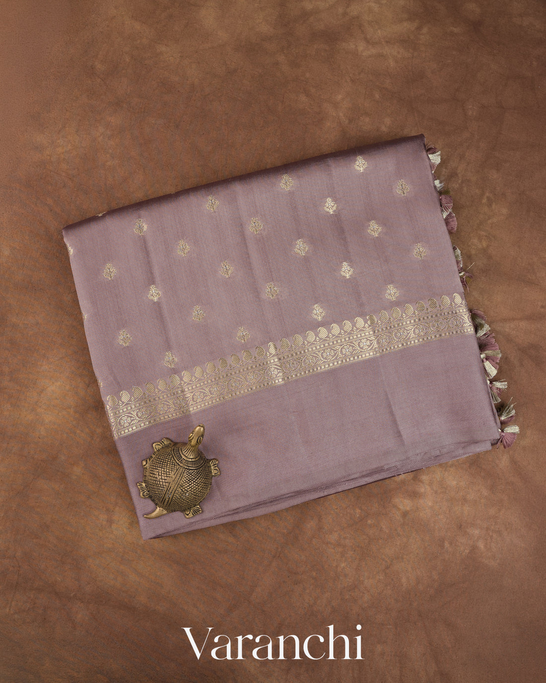 Dusty Lavender Pure Dupion Silk Saree — Folded