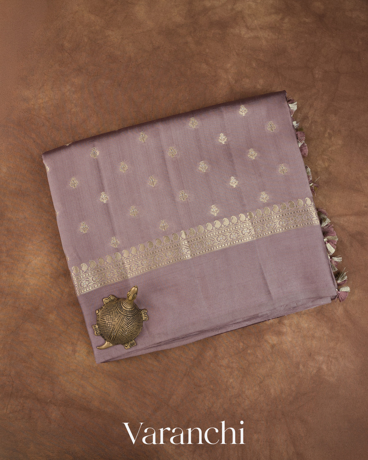 Dusty Lavender Pure Dupion Silk Saree — Folded