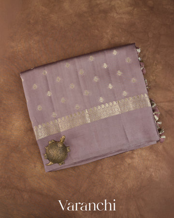 Dusty Lavender Pure Dupion Silk Saree — Folded