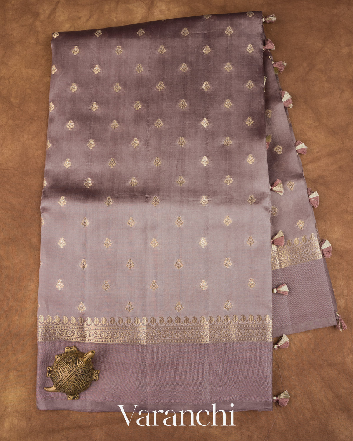 Dusty Lavender Pure Dupion Silk Saree — Full Saree