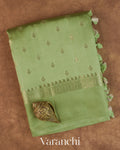 Olive Green Pure Dupion Silk Saree — Folded