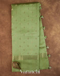 Olive Green Pure Dupion Silk Saree — Full Saree