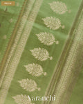 Olive Green Pure Dupion Silk Saree — Pallu