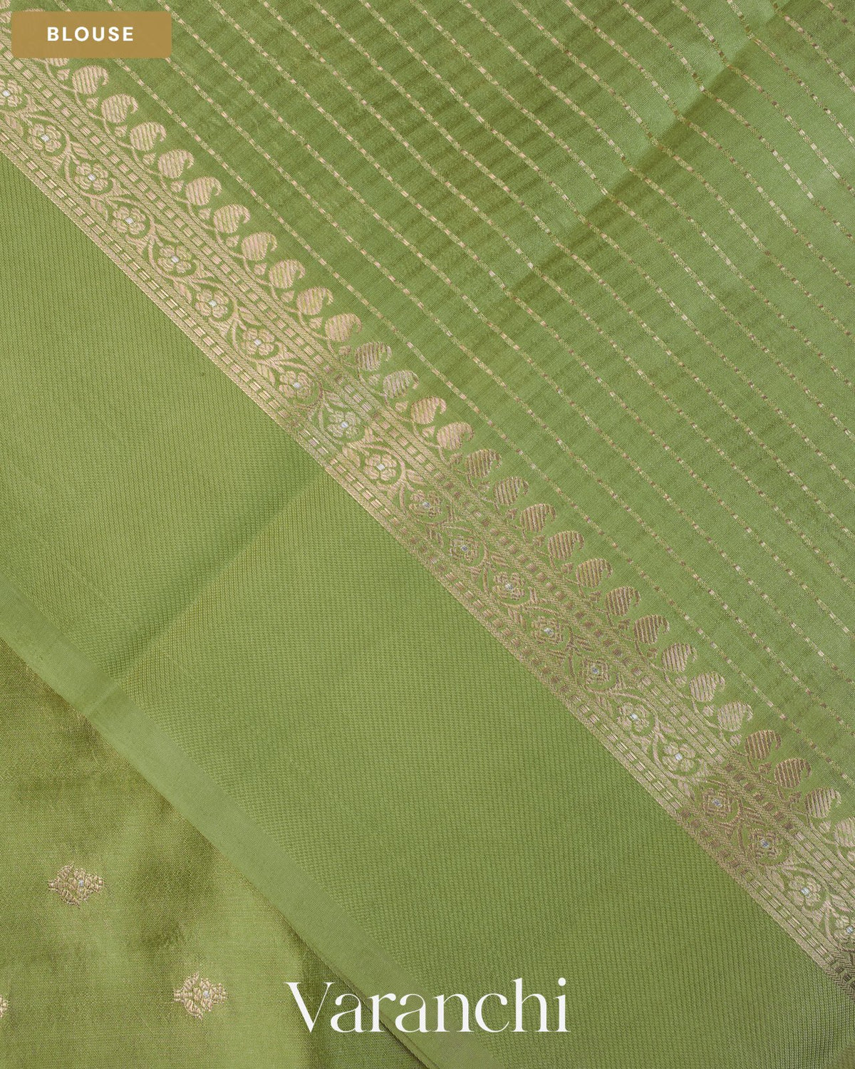 Olive Green Pure Dupion Silk Saree — Blouse