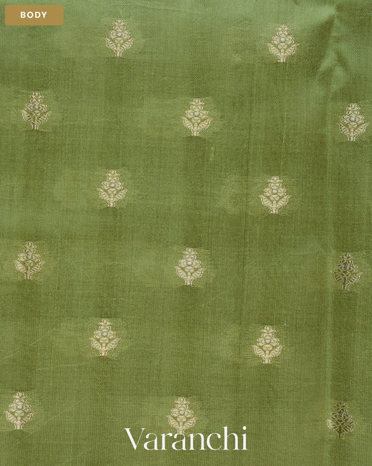 Olive Green Pure Dupion Silk Saree — Body