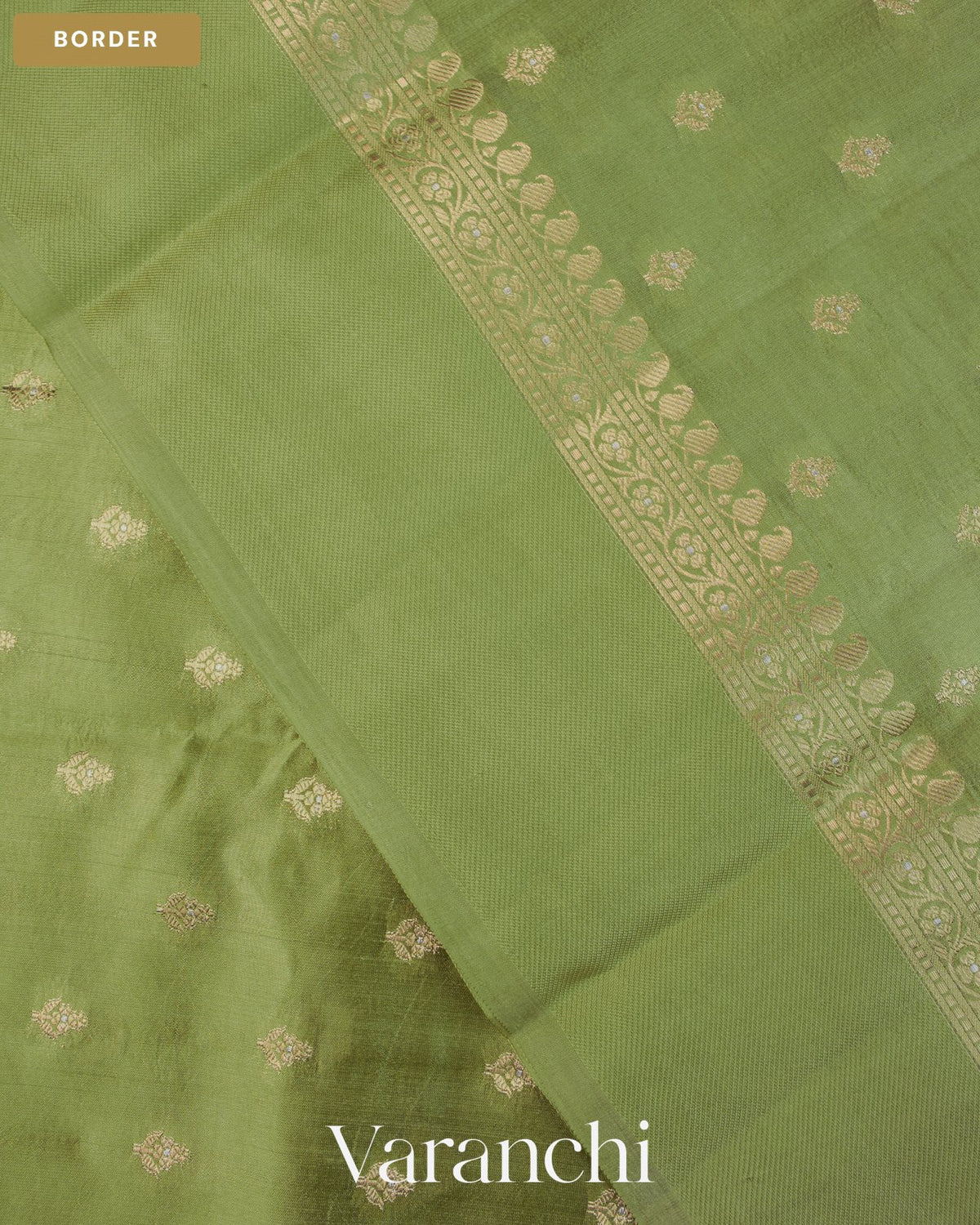 Olive Green Pure Dupion Silk Saree — Border
