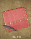 Coral Pure Dupion Silk Saree — Folded