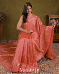 Coral Pure Dupion Silk Saree — Draped