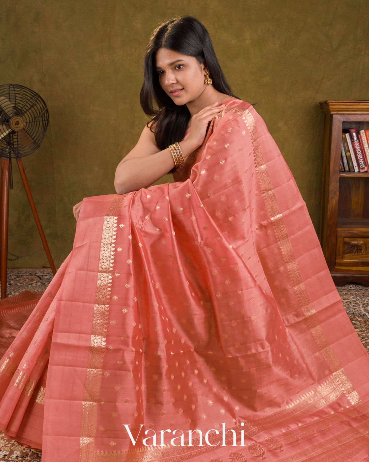 Coral Pure Dupion Silk Saree — Draped