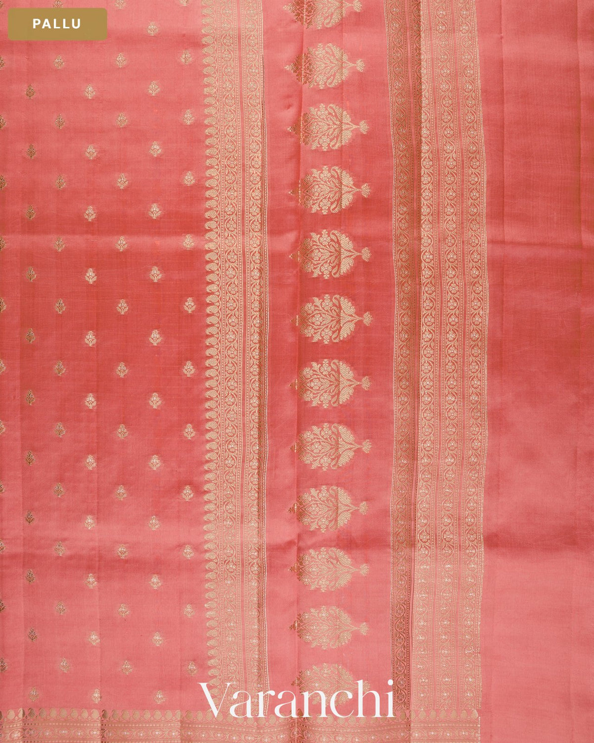 Coral Pure Dupion Silk Saree — Pallu