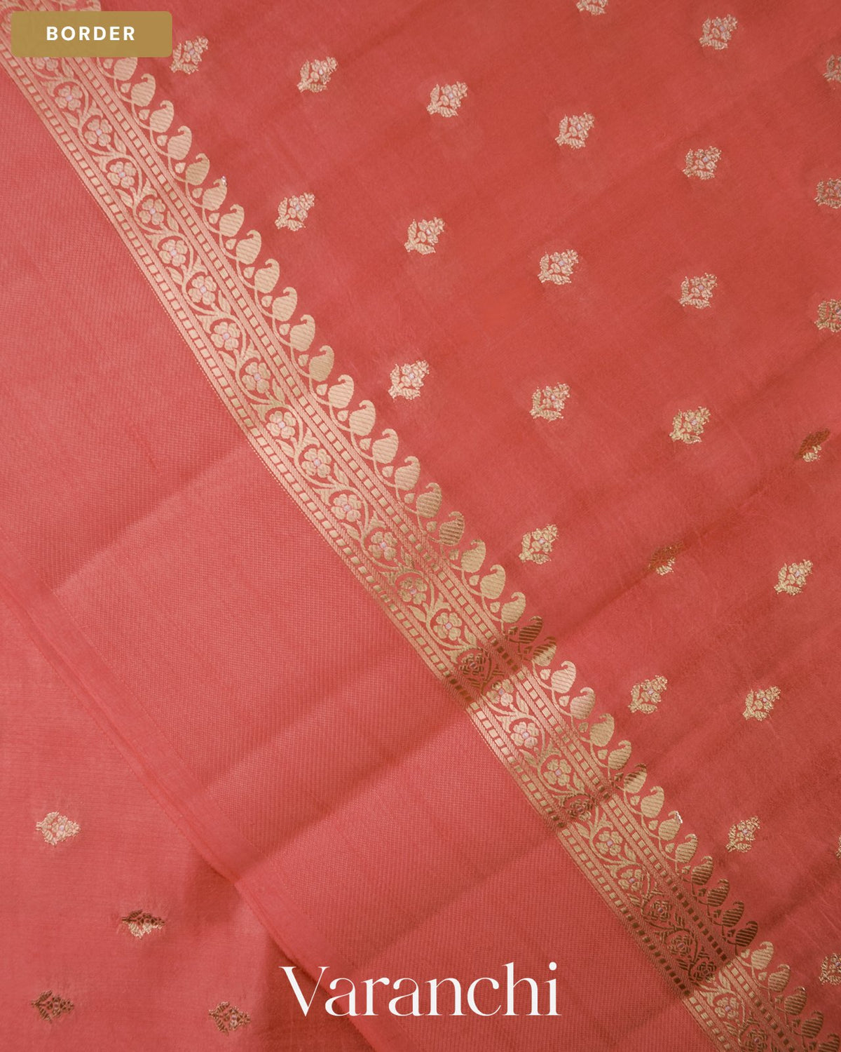 Coral Pure Dupion Silk Saree — Border