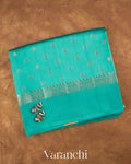 Sea Blue Pure Dupion Silk Saree — Folded