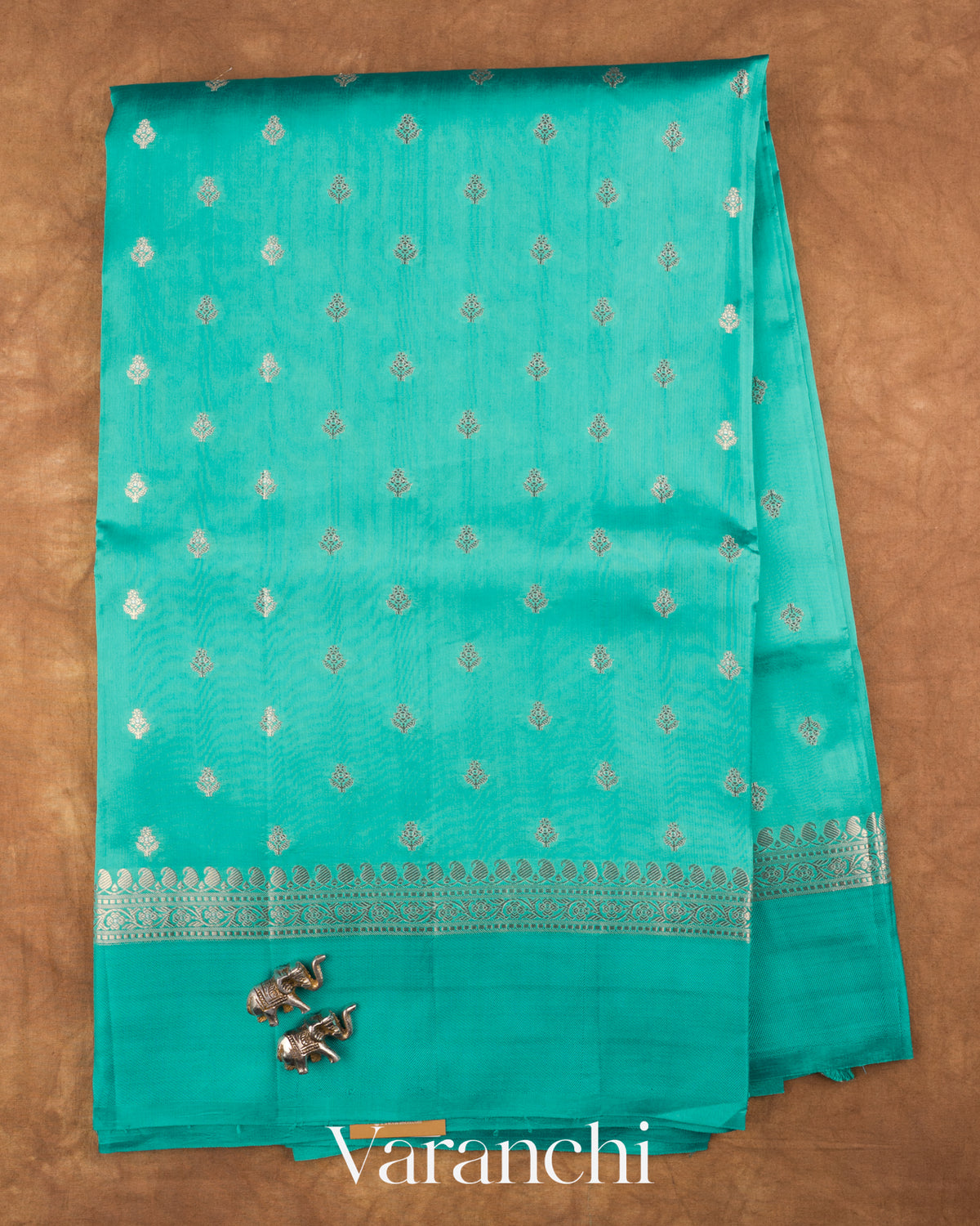 Sea Blue Pure Dupion Silk Saree — Full Saree