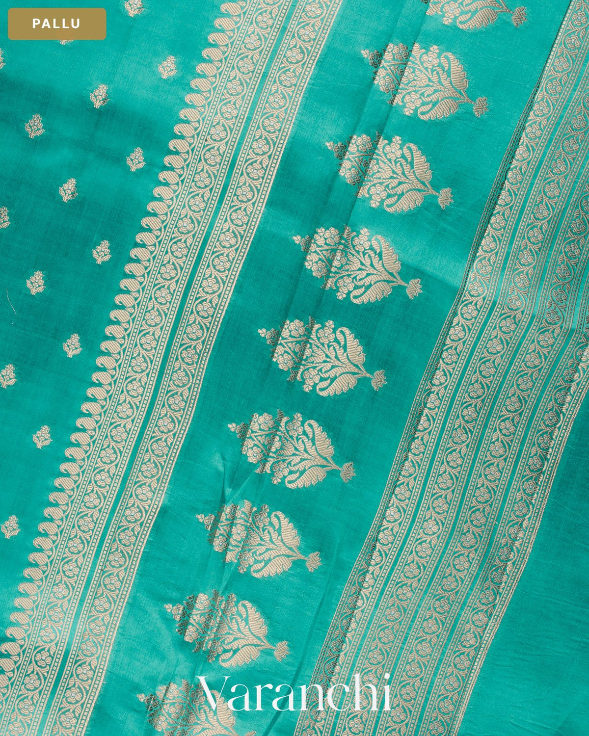 Sea Blue Pure Dupion Silk Saree — Pallu
