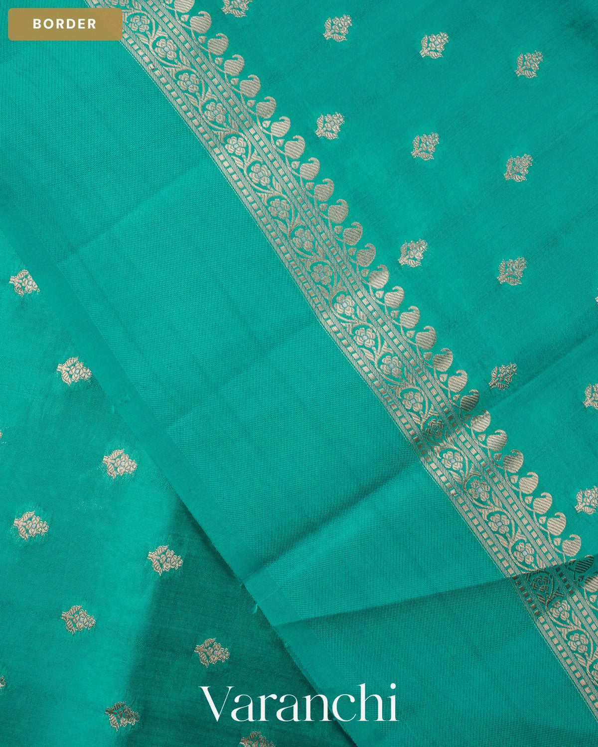 Sea Blue Pure Dupion Silk Saree — Border