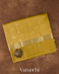 Olive Yellow Pure Dupion Silk Saree — Folded
