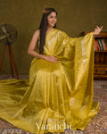 Olive Yellow Pure Dupion Silk Saree — Draped
