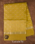 Olive Yellow Pure Dupion Silk Saree — Full Saree