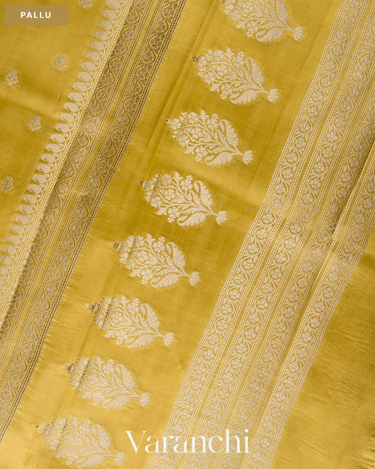Olive Yellow Pure Dupion Silk Saree — Pallu