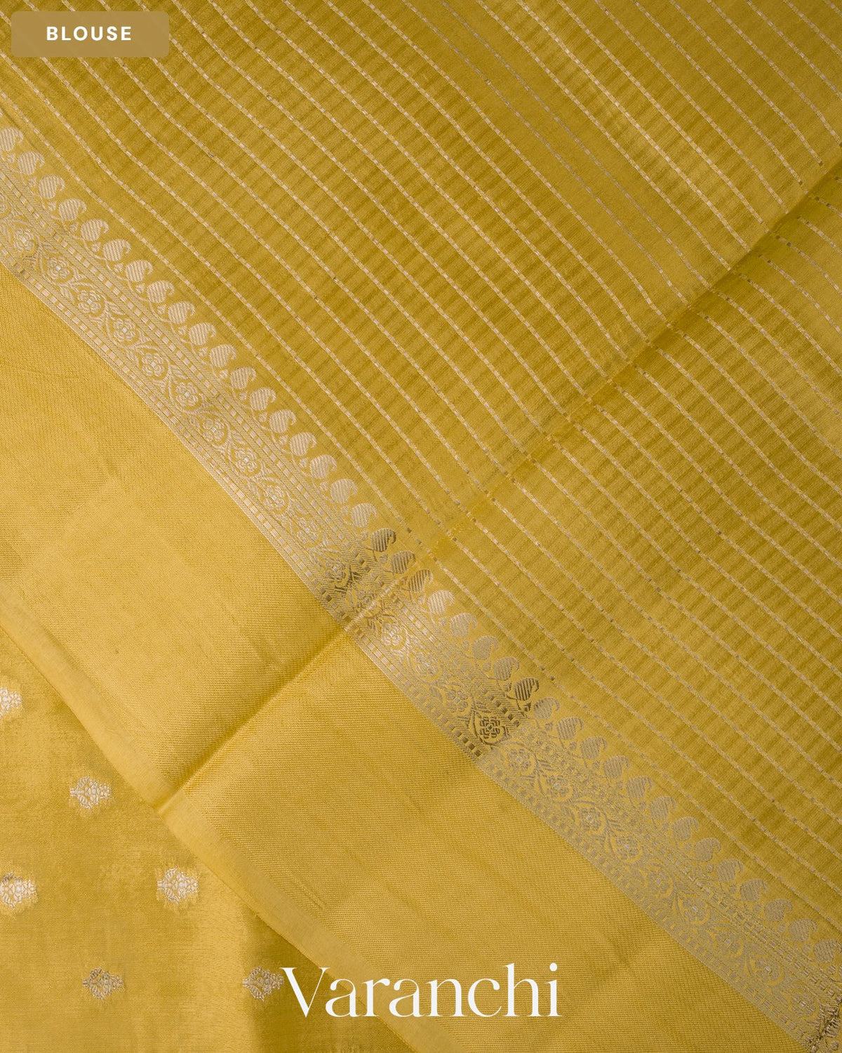 Olive Yellow Pure Dupion Silk Saree — Blouse