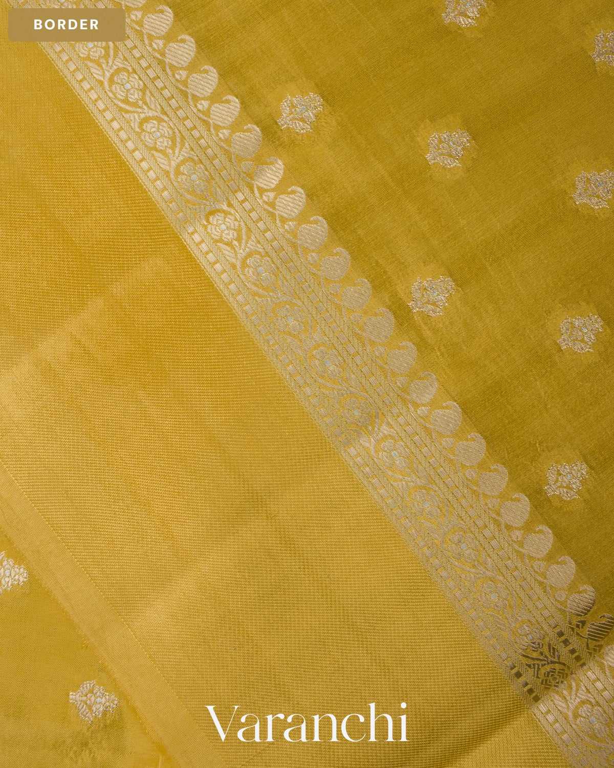 Olive Yellow Pure Dupion Silk Saree — Border