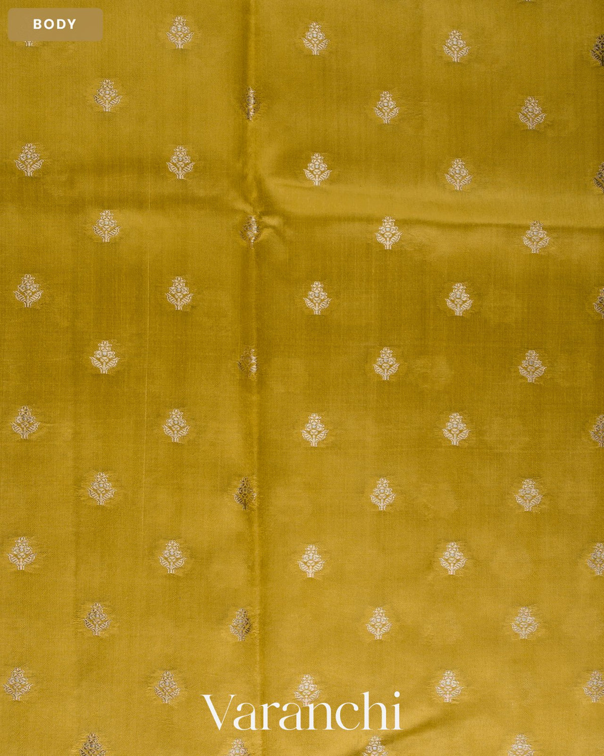 Olive Yellow Pure Dupion Silk Saree — Body