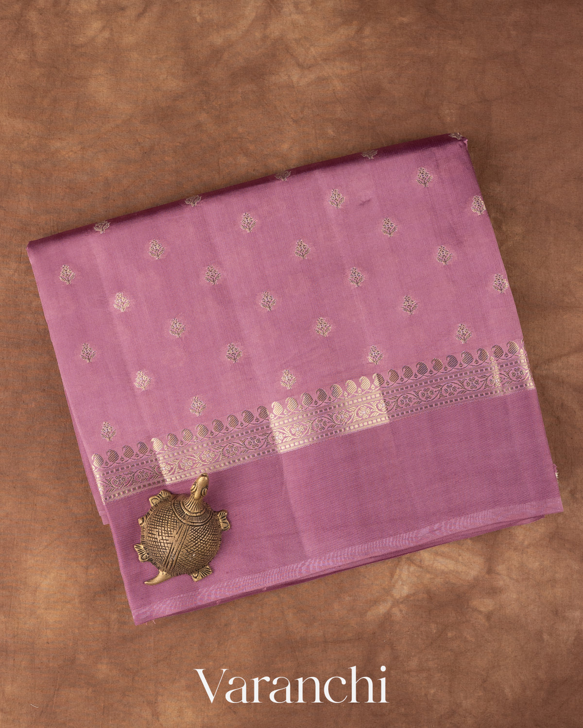 Lavender Pure Dupion Silk Saree — Folded