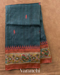 Deep Navy Blue Pure Tussar Silk Handloom Saree — Full Saree