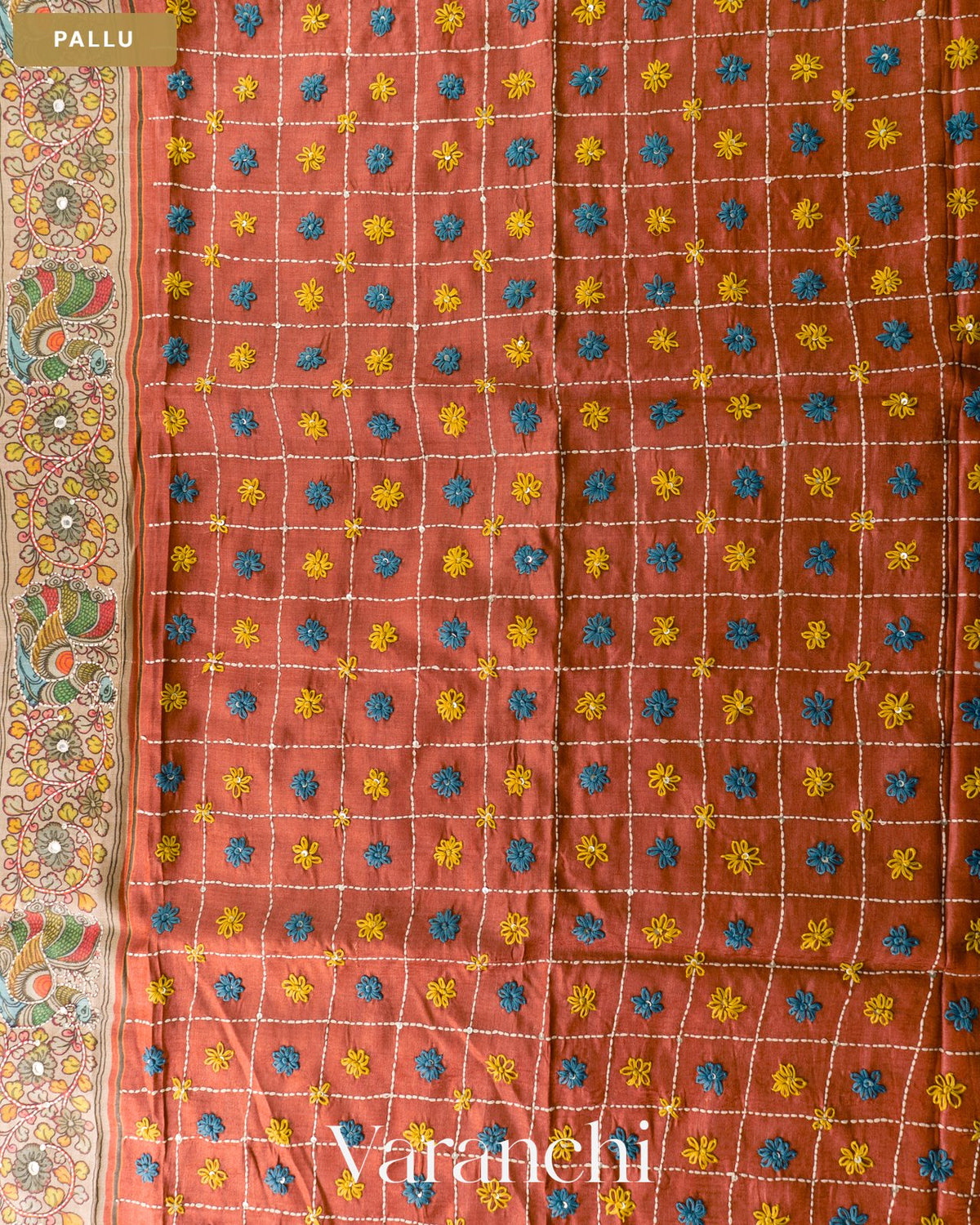 Deep Navy Blue Pure Tussar Silk Handloom Saree — Pallu