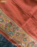 Deep Navy Blue Pure Tussar Silk Handloom Saree — Blouse