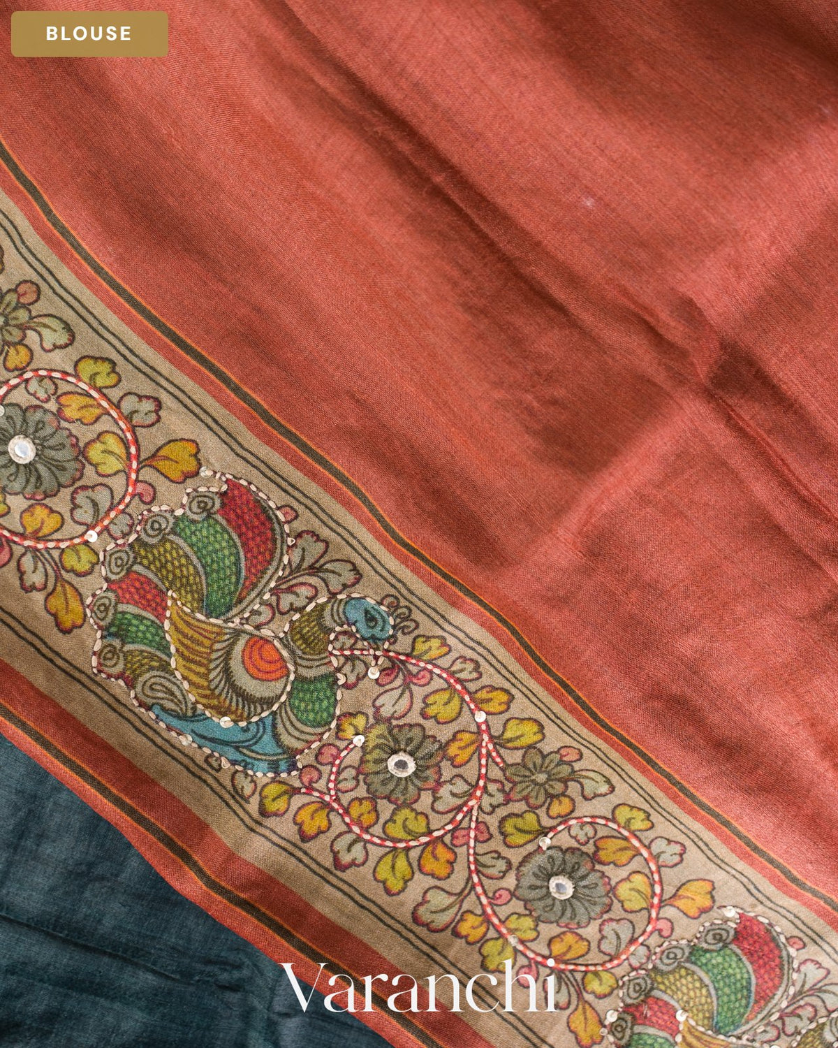 Deep Navy Blue Pure Tussar Silk Handloom Saree — Blouse