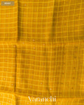 Mustard Yellow Sequin Checkered Pure Muslin Silk Handloom Saree — Body