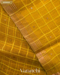 Mustard Yellow Sequin Checkered Pure Muslin Silk Handloom Saree — Border