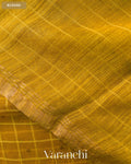 Mustard Yellow Sequin Checkered Pure Muslin Silk Handloom Saree — Blouse