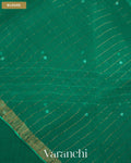 Peacock Green Sequin Striped Pure Muslin Silk Handloom Saree — Blouse