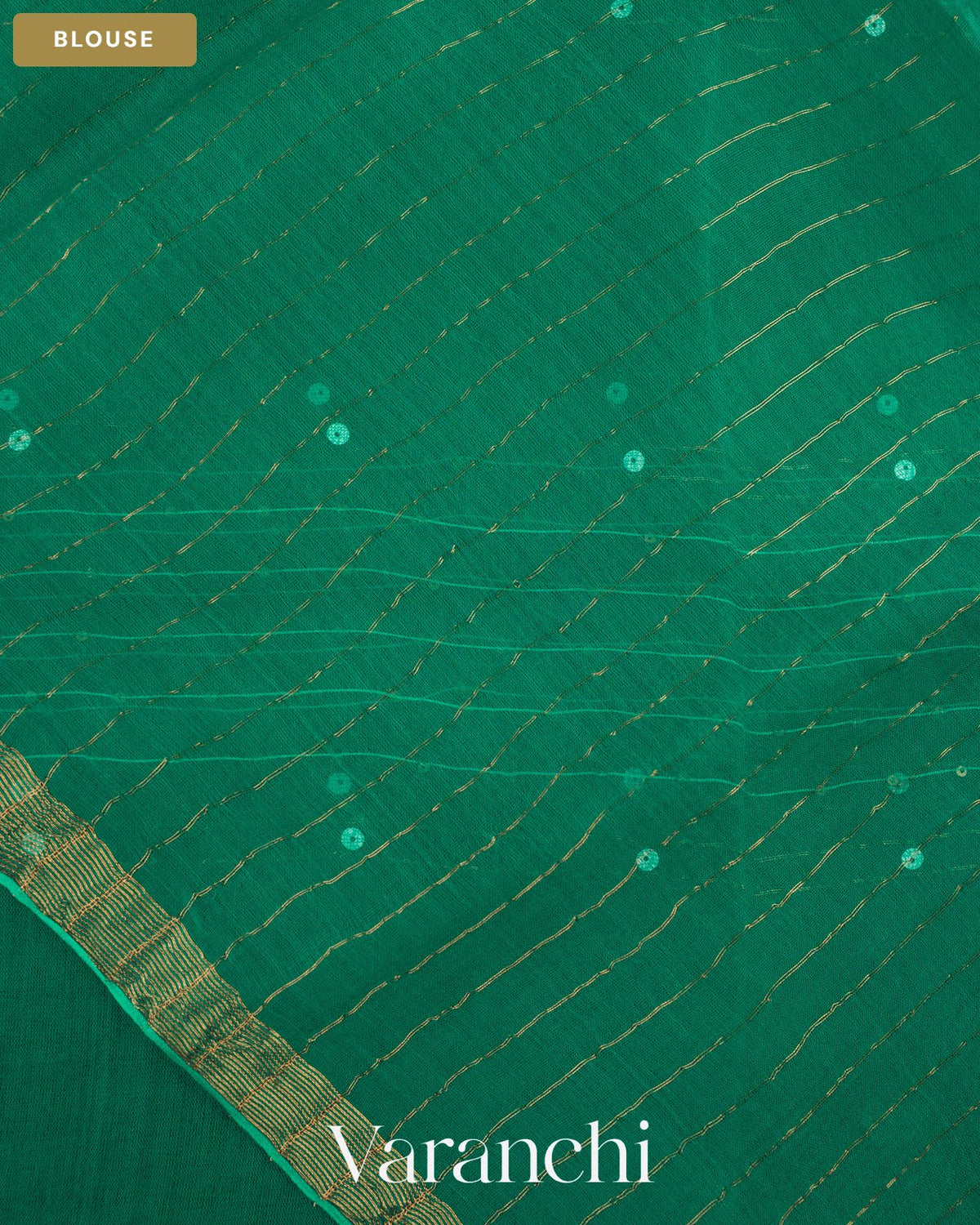 Peacock Green Sequin Striped Pure Muslin Silk Handloom Saree — Blouse