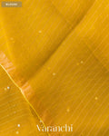 Mustard Yellow Sequin Striped Pure Muslin Silk Handloom Saree — Blouse