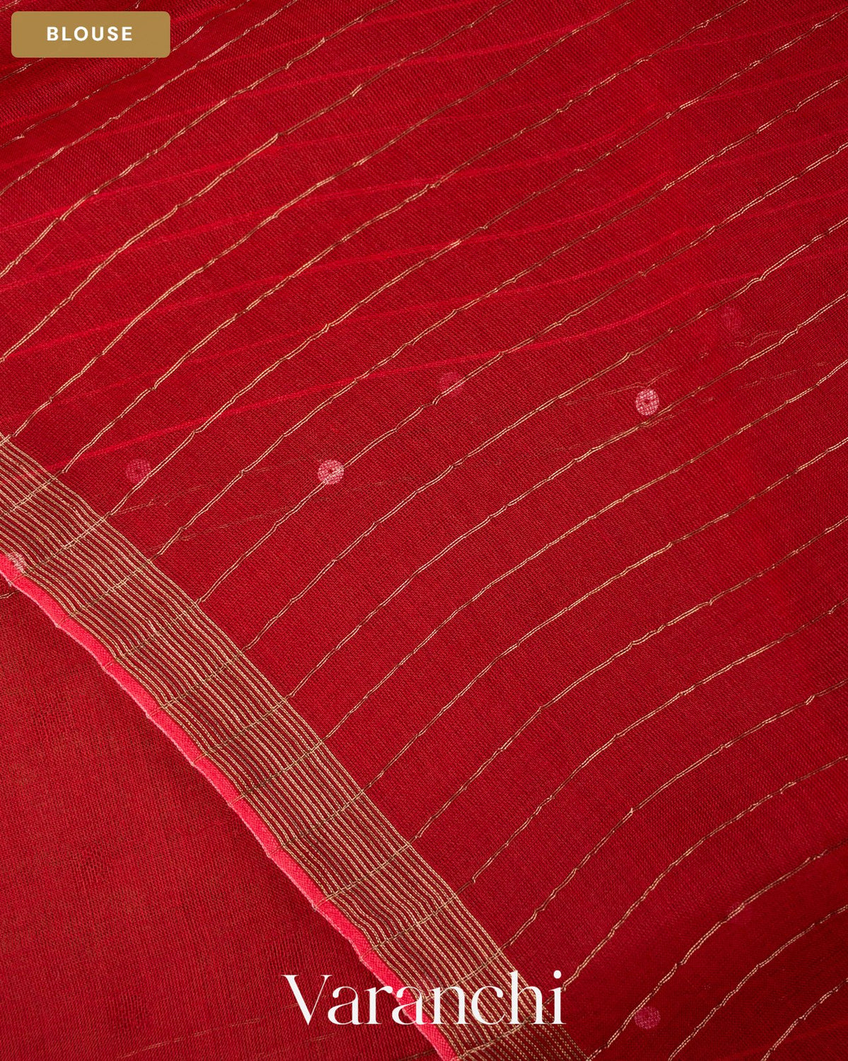 Crimson Red Sequin Striped Pure Muslin Silk Handloom Saree — Blouse