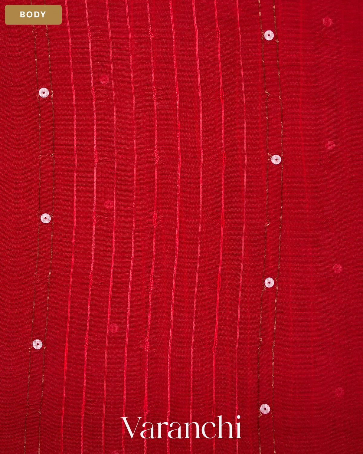 Crimson Red Sequin Striped Pure Muslin Silk Handloom Saree — Body